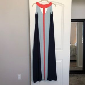 BCBG Floor Length Navy/Sky/Coral Dress